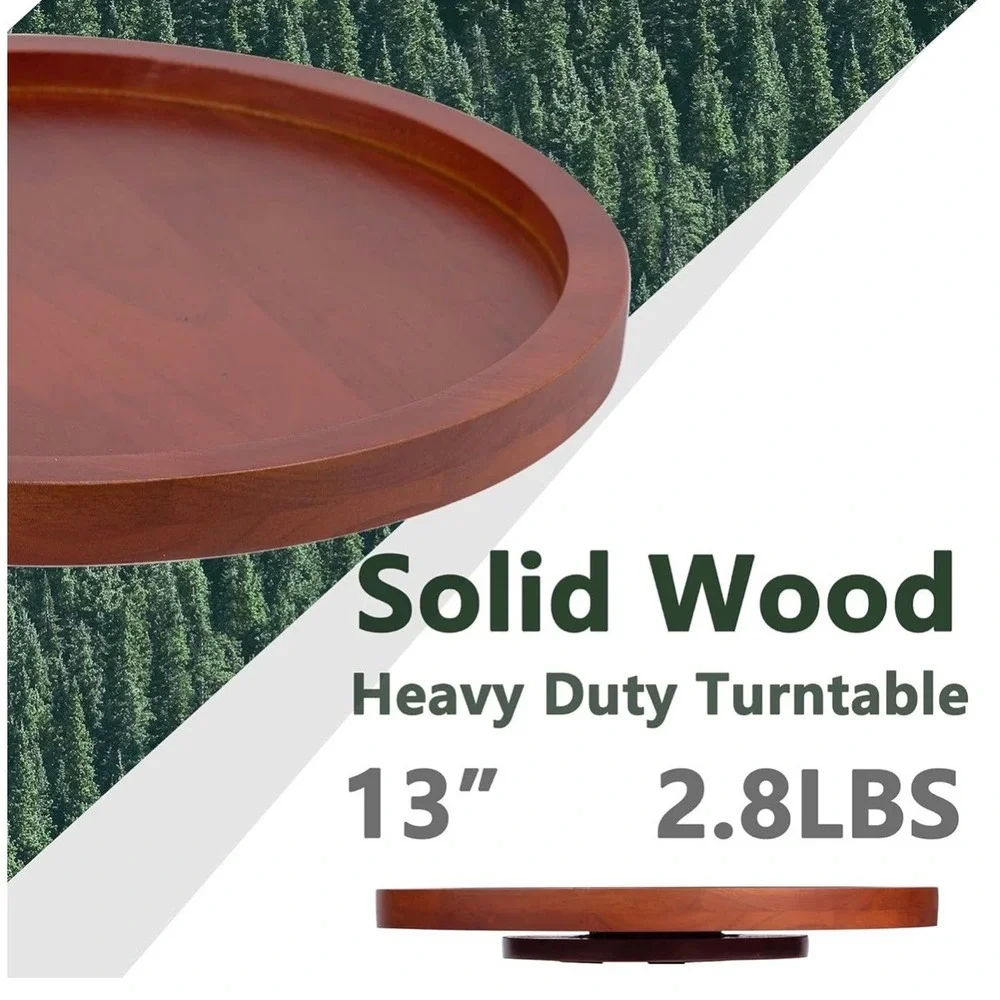 13 Inch‎ Solid Wood Lazy Susan Turntable Red Wood Grain Heavy Duty 360